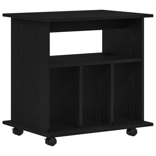 Rollschrank Schwarz Eichen-Optik 60x45x55 cm Büroschrank mit 4 Rollen und verstellbaren Regalen holzwerkstoff Modernes Design platzsparend für Home-Office Wohnzimmer & Flur