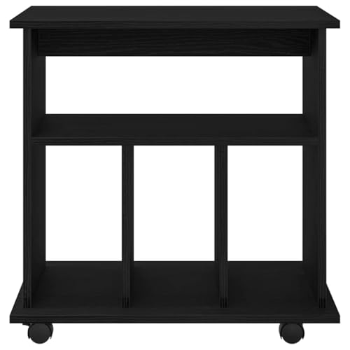 Rollschrank Schwarz Eichen-Optik 60x45x55 cm Büroschrank mit 4 Rollen und verstellbaren Regalen holzwerkstoff Modernes Design platzsparend für Home-Office Wohnzimmer & Flur