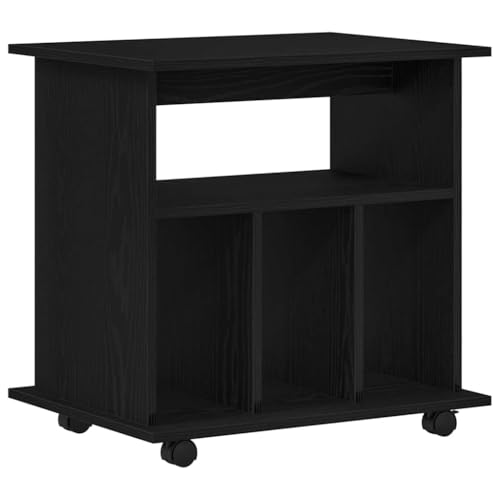 Rollschrank Schwarz Eichen-Optik 60x45x55 cm Büroschrank mit 4 Rollen und verstellbaren Regalen holzwerkstoff Modernes Design platzsparend für Home-Office Wohnzimmer & Flur