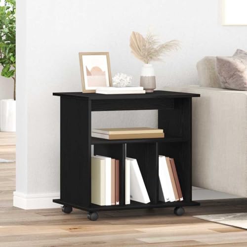 Rollschrank Schwarz Eichen-Optik 60x45x55 cm Büroschrank mit 4 Rollen und verstellbaren Regalen holzwerkstoff Modernes Design platzsparend für Home-Office Wohnzimmer & Flur