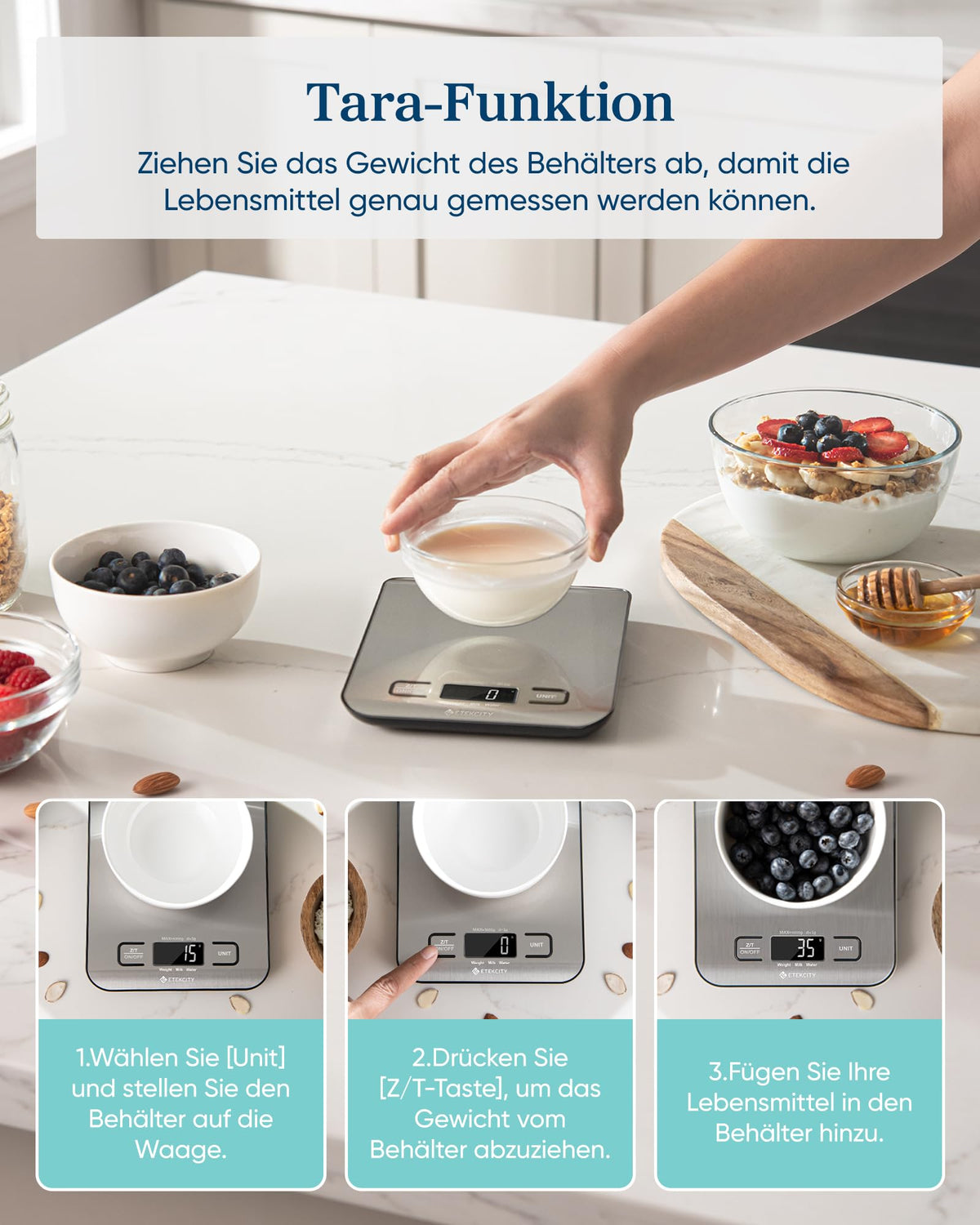 Etekcity Küchenwaage Digital, Edelstahl Waage Küche für Kaffee, Backen,Brot