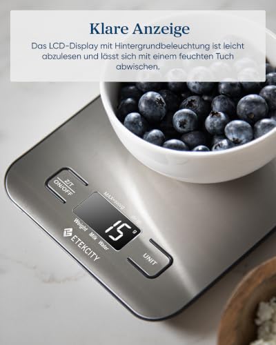 Etekcity Küchenwaage Digital, Edelstahl Waage Küche für Kaffee, Backen,Brot