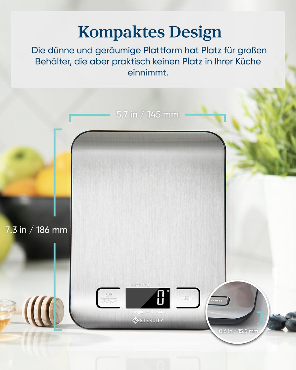 Etekcity Küchenwaage Digital, Edelstahl Waage Küche für Kaffee, Backen,Brot