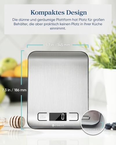 Etekcity Küchenwaage Digital, Edelstahl Waage Küche für Kaffee, Backen,Brot