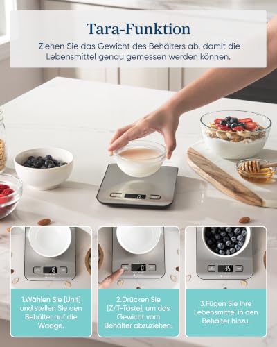 Etekcity Küchenwaage Digital, Edelstahl Waage Küche für Kaffee, Backen,Brot