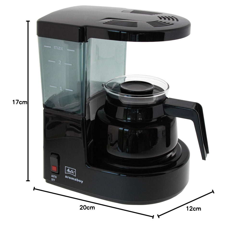 Melitta Aromaboy – kleine Filterkaffeemaschine mit Glaskanne, für bis zu 2 Tassen Kaffee, in Schwarz