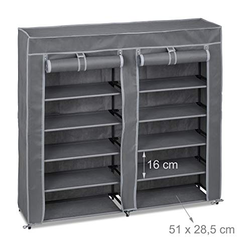 Relaxdays Schuhschrank Stoff, 12 Fächer, 36 Paar Schuhe, anthrazit