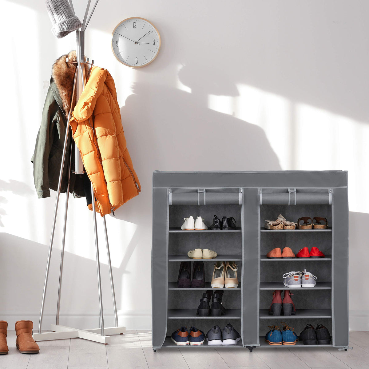 Relaxdays Schuhschrank Stoff, 12 Fächer, 36 Paar Schuhe, anthrazit