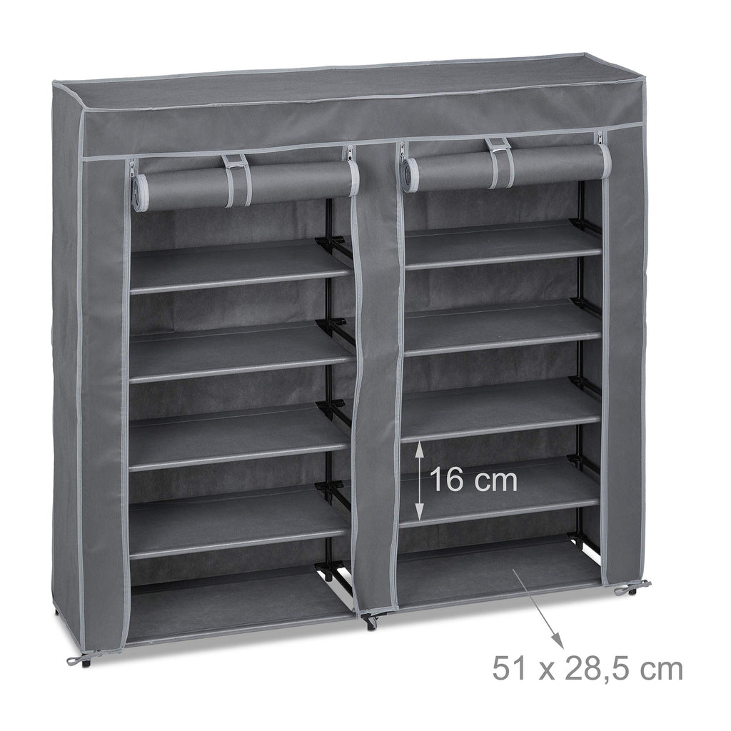 Relaxdays Schuhschrank Stoff, 12 Fächer, 36 Paar Schuhe, anthrazit