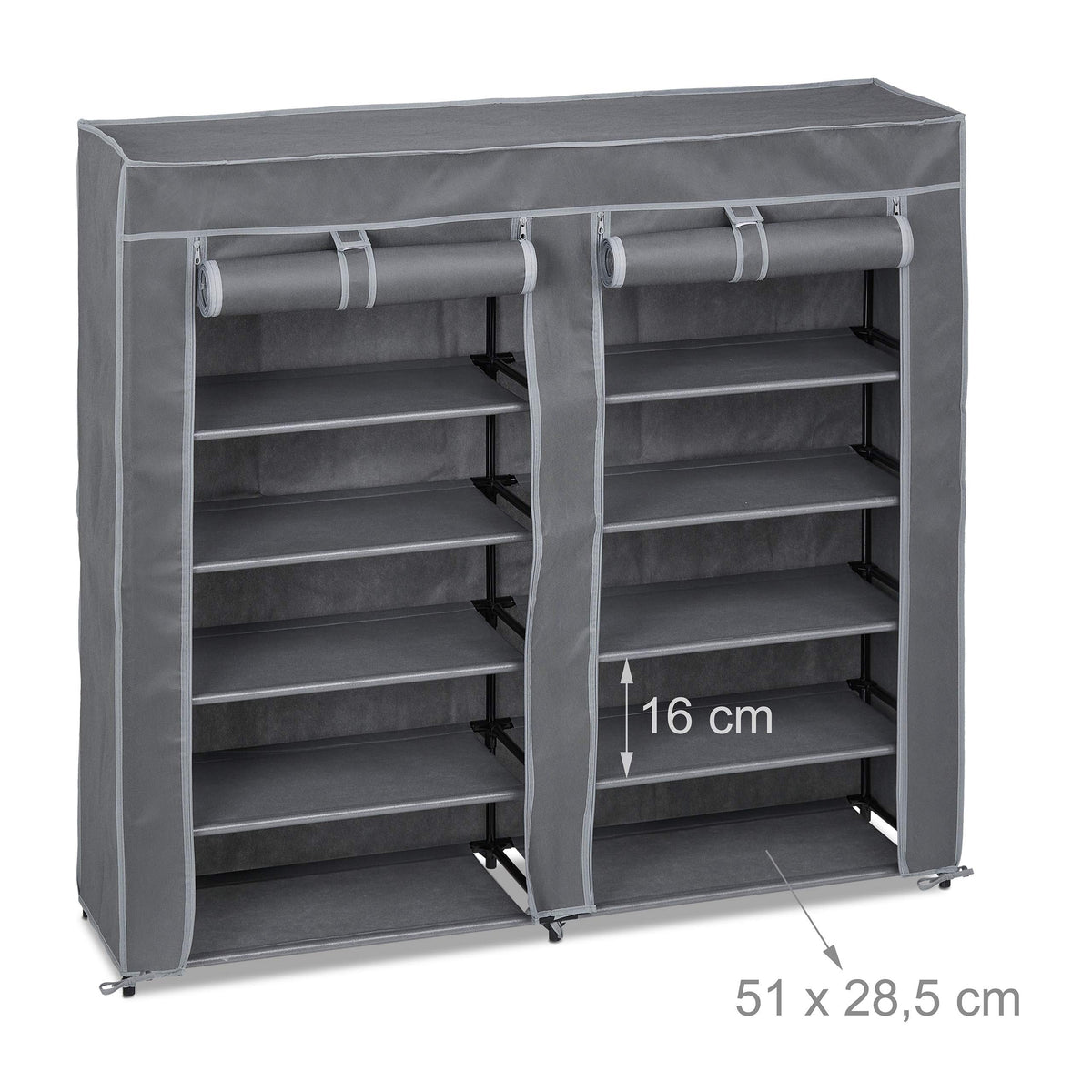 Relaxdays Schuhschrank Stoff, 12 Fächer, 36 Paar Schuhe, anthrazit