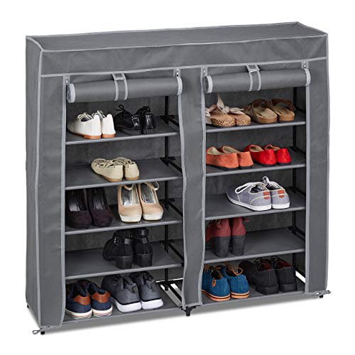 Relaxdays Schuhschrank Stoff, 12 Fächer, 36 Paar Schuhe, anthrazit