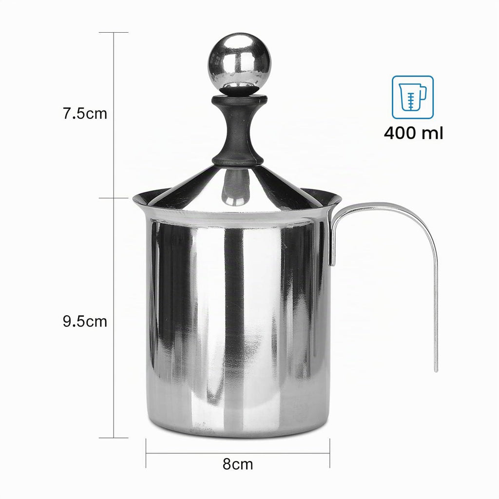 400ML Manuelle Milchaufschäumer Edelstahl Milchaufschäumer Doppel mesh Schaumbecher Schaumstoff Sahnekännchen für Cappuccino Latte Macchiato