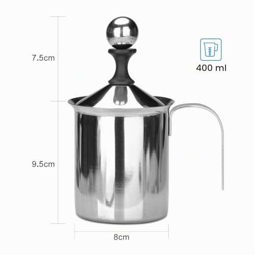 400ML Manuelle Milchaufschäumer Edelstahl Milchaufschäumer Doppel mesh Schaumbecher Schaumstoff Sahnekännchen für Cappuccino Latte Macchiato
