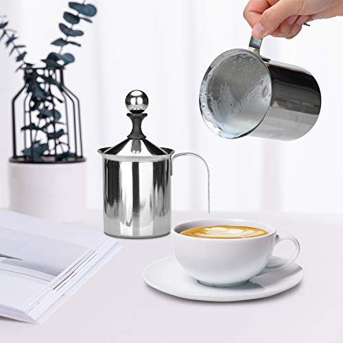 400ML Manuelle Milchaufschäumer Edelstahl Milchaufschäumer Doppel mesh Schaumbecher Schaumstoff Sahnekännchen für Cappuccino Latte Macchiato
