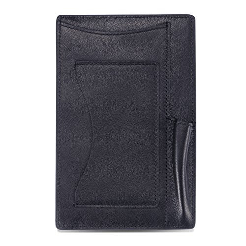 HISCOW Notizblock und Taschen-Notizbuch aus italienischem Leder, 7,6 x 12,7 cm, mit sicherem Stifthalter, nachfüllbarer Notizblock, Organizer für Arbeit und Reisen, Schwarz
