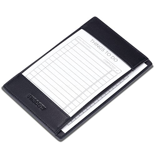 HISCOW Notizblock und Taschen-Notizbuch aus italienischem Leder, 7,6 x 12,7 cm, mit sicherem Stifthalter, nachfüllbarer Notizblock, Organizer für Arbeit und Reisen, Schwarz