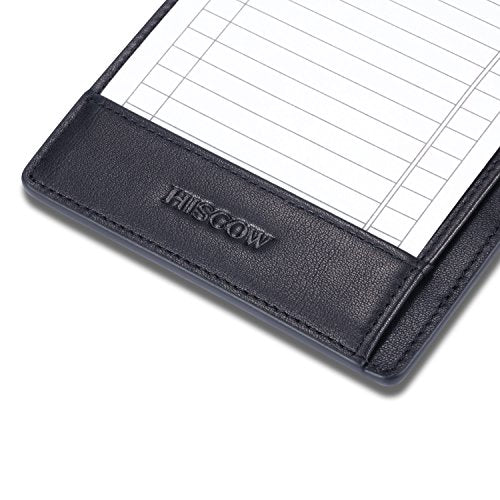 HISCOW Notizblock und Taschen-Notizbuch aus italienischem Leder, 7,6 x 12,7 cm, mit sicherem Stifthalter, nachfüllbarer Notizblock, Organizer für Arbeit und Reisen, Schwarz
