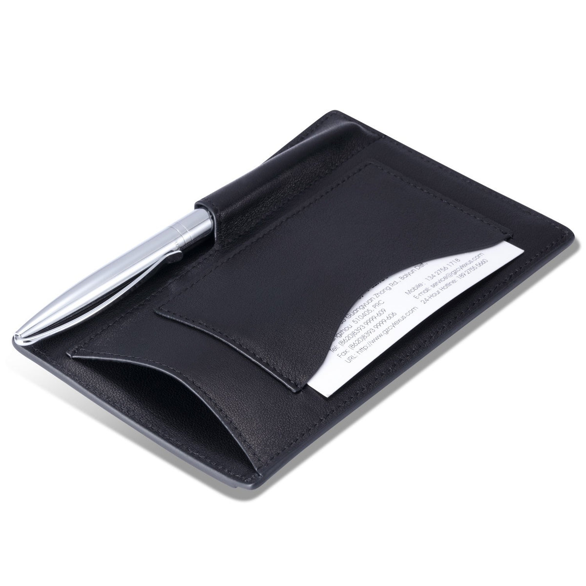 HISCOW Notizblock und Taschen-Notizbuch aus italienischem Leder, 7,6 x 12,7 cm, mit sicherem Stifthalter, nachfüllbarer Notizblock, Organizer für Arbeit und Reisen, Schwarz