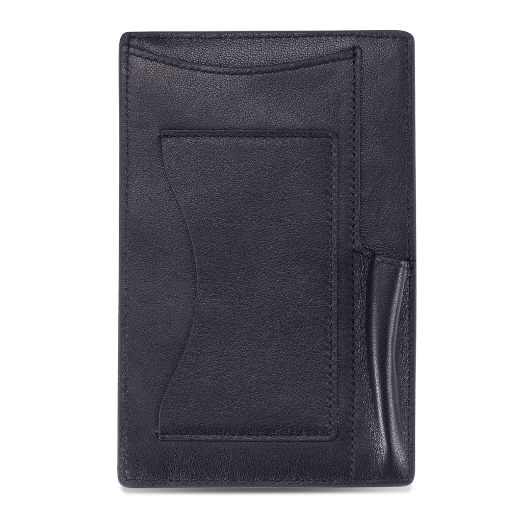 HISCOW Notizblock und Taschen-Notizbuch aus italienischem Leder, 7,6 x 12,7 cm, mit sicherem Stifthalter, nachfüllbarer Notizblock, Organizer für Arbeit und Reisen, Schwarz