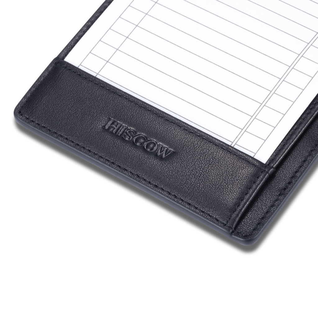 HISCOW Notizblock und Taschen-Notizbuch aus italienischem Leder, 7,6 x 12,7 cm, mit sicherem Stifthalter, nachfüllbarer Notizblock, Organizer für Arbeit und Reisen, Schwarz