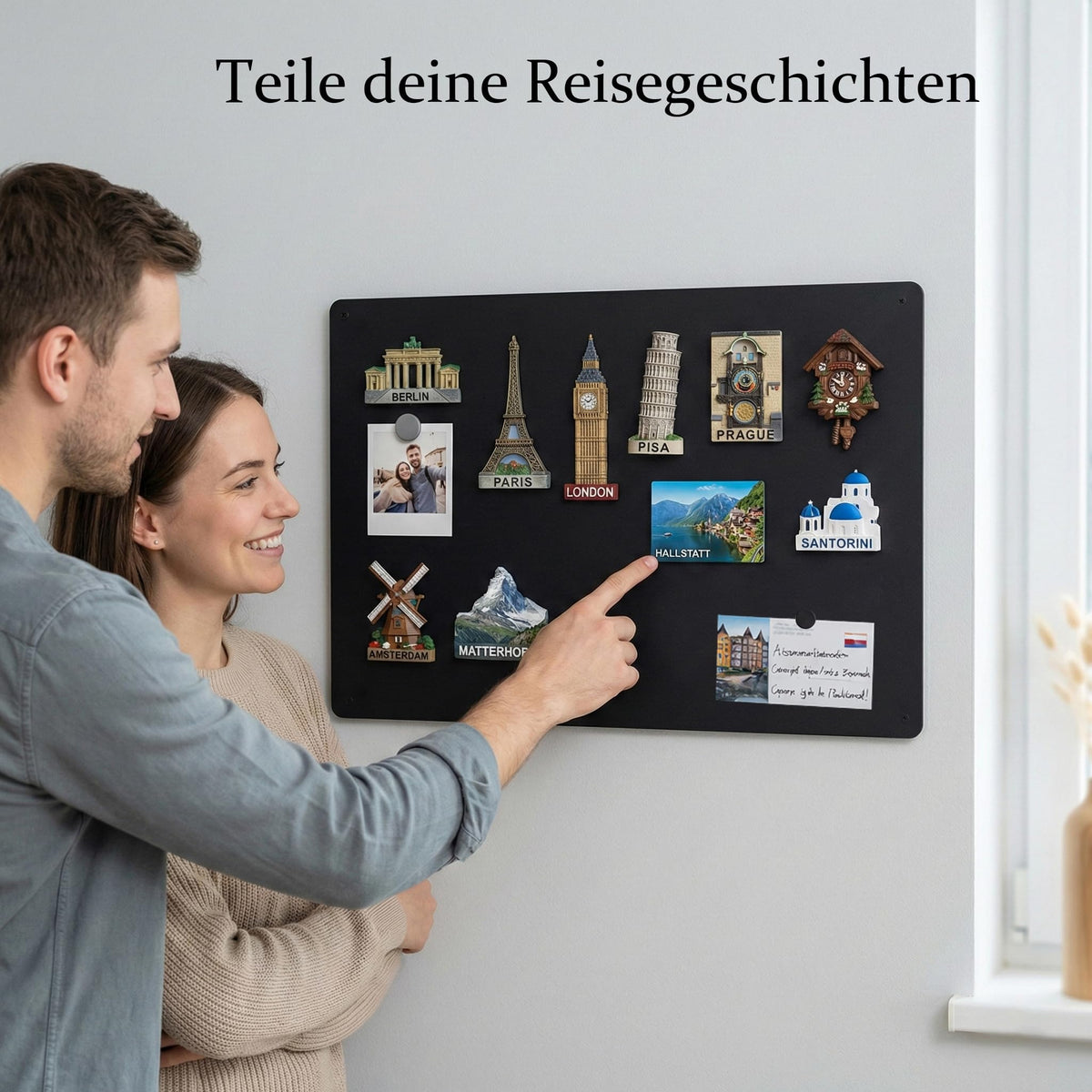 Schwarz Magnettafel Metall Einstieg: Reisemagnete stilvoll zeigen