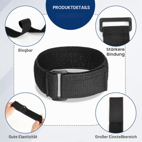 4er Pack Klett Kabelbinder Klettverschluss Verstellbar Schwarz Wiederverschließbar Klettband Nylon Kabelbinder Wiederverwendbare Elastische Befestigungsgurte für Fahrrad, 40 x 3,8 cm