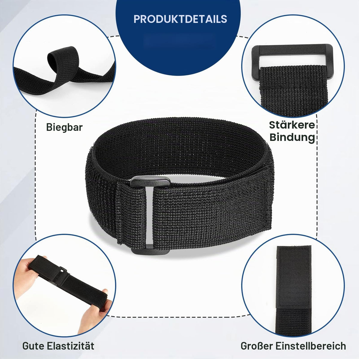 4er Pack Klett Kabelbinder Klettverschluss Verstellbar Schwarz Wiederverschließbar Klettband Nylon Kabelbinder Wiederverwendbare Elastische Befestigungsgurte für Fahrrad, 40 x 3,8 cm