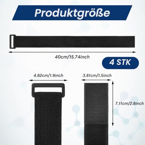 4er Pack Klett Kabelbinder Klettverschluss Verstellbar Schwarz Wiederverschließbar Klettband Nylon Kabelbinder Wiederverwendbare Elastische Befestigungsgurte für Fahrrad, 40 x 3,8 cm
