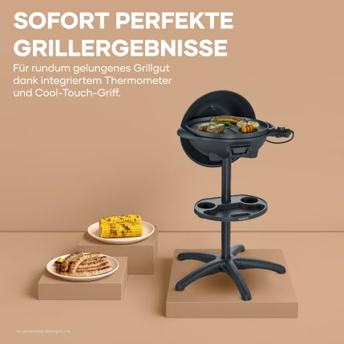 SEVERIN Barbecue-/Standgrill mit Haube, Elektrogrill mit Thermostat, Grillplatte mit keramischer Beschichtung, 2.000W, Grillfläche Ø 41 cm, Matt Schwarz, PG 8541