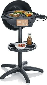 SEVERIN Barbecue-/Standgrill mit Haube, Elektrogrill mit Thermostat, Grillplatte mit keramischer Beschichtung, 2.000W, Grillfläche Ø 41 cm, Matt Schwarz, PG 8541