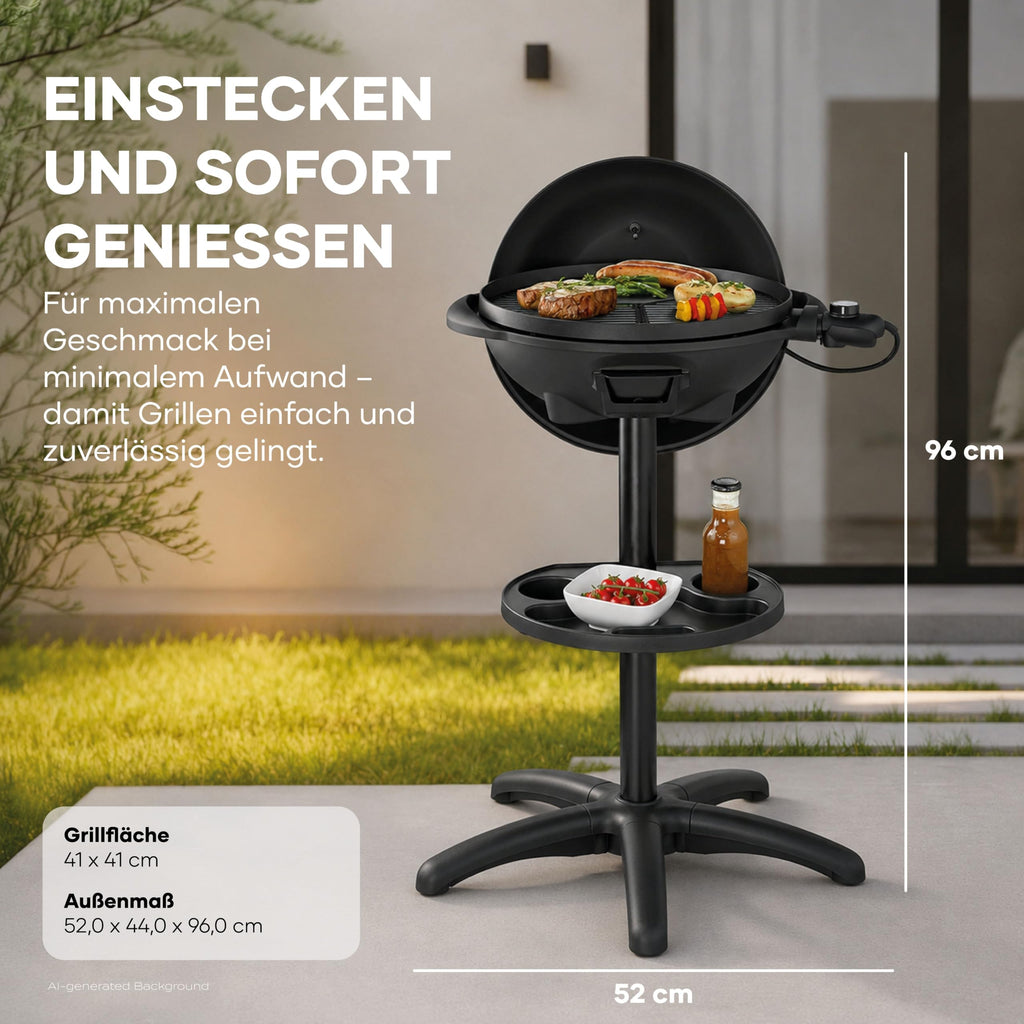 SEVERIN Barbecue-/Standgrill mit Haube, Elektrogrill mit Thermostat, Grillplatte mit keramischer Beschichtung, 2.000W, Grillfläche Ø 41 cm, Matt Schwarz, PG 8541