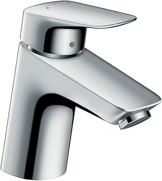 hansgrohe Logis - Waschtischarmatur mit Push-Open Ablauf, Wasserhahn Bad mit Auslauf Höhe 67 mm, Mischbatterie Waschbecken wassersparend (EcoSmart), Chrom, 71077000