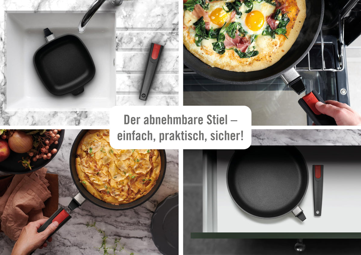 Woll Nowo Titanum Hochrandpfanne - Induktiv -, Ø 24 cm, 7 cm hoch, mit abnehmbarem Stiel - Geeignet für alle Herdarten, Aluguss, Antihaft-Versiegelung, Schwarz
