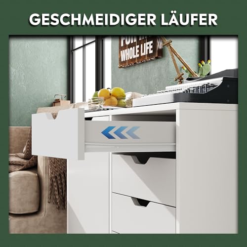 DEVAISE Rollcontainer mit 5 Schubladen, Schrankfach, Mobil, Weiß