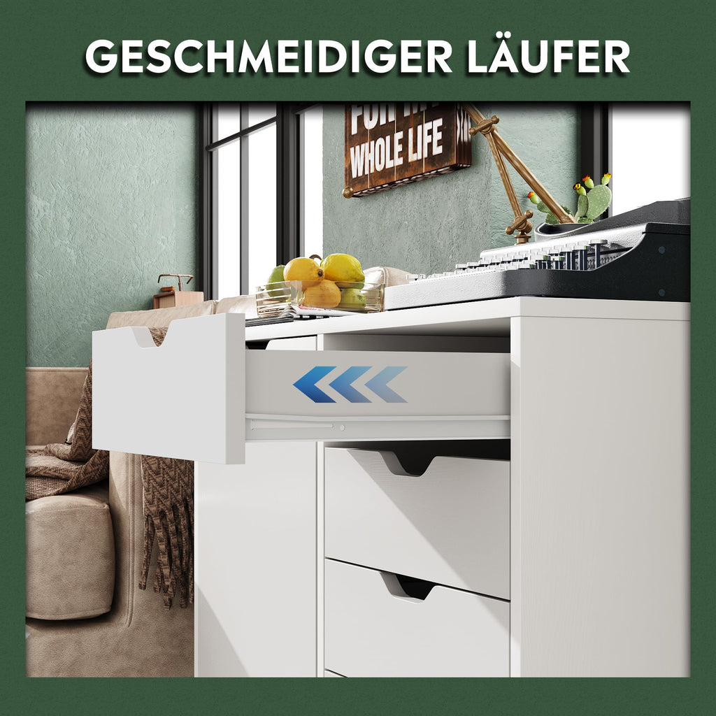 DEVAISE Rollcontainer mit 5 Schubladen, Schrankfach, Mobil, Weiß