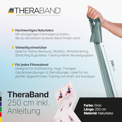 TheraBand 2,50m im PE Beutel mit Anleitung | Fitnessband | Gymnastikband