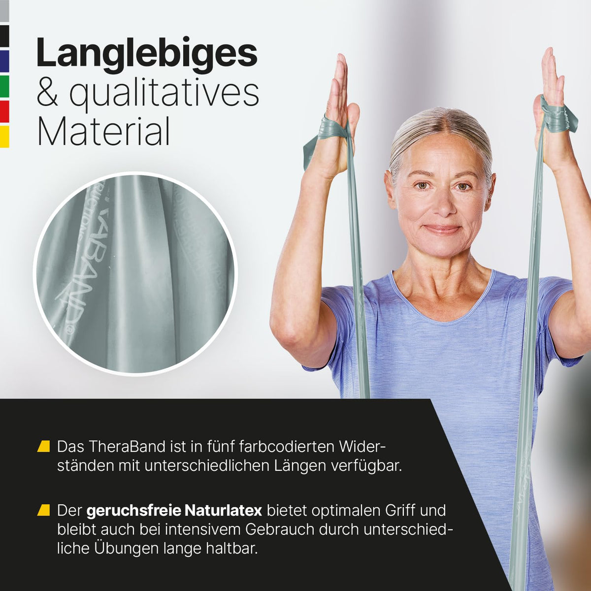TheraBand 2,50m im PE Beutel mit Anleitung | Fitnessband | Gymnastikband