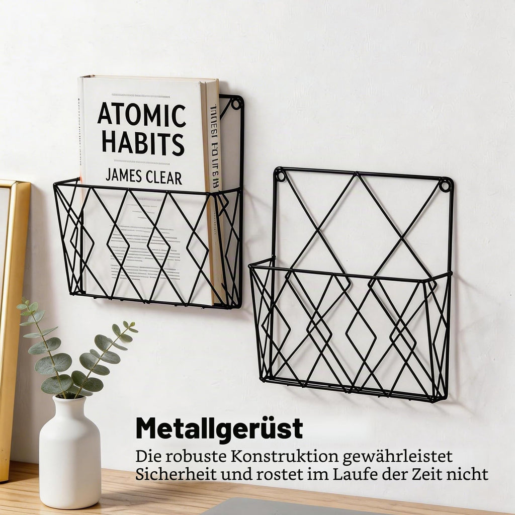 YUDAWN 2 Stück Zeitschriftenhalter Wand, Zeitungshalter Wand Metall 25x26cm Wandorganizer Hängend Aktenablage Dokumentenhalter Magazin Organizer für Zuhause Büro Schwarz