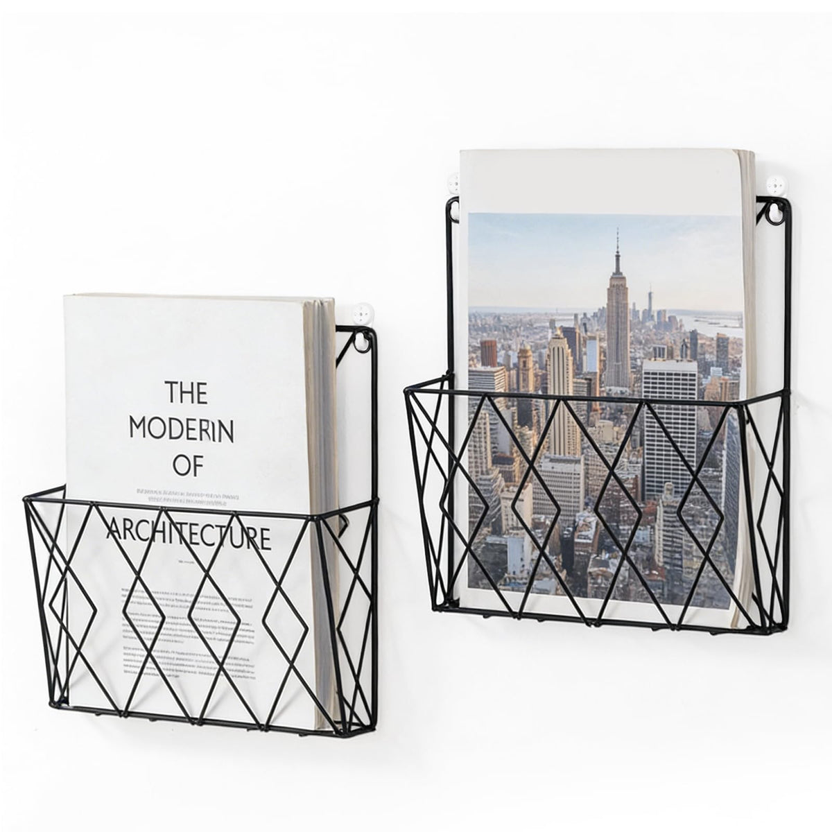 YUDAWN 2 Stück Zeitschriftenhalter Wand, Zeitungshalter Wand Metall 25x26cm Wandorganizer Hängend Aktenablage Dokumentenhalter Magazin Organizer für Zuhause Büro Schwarz
