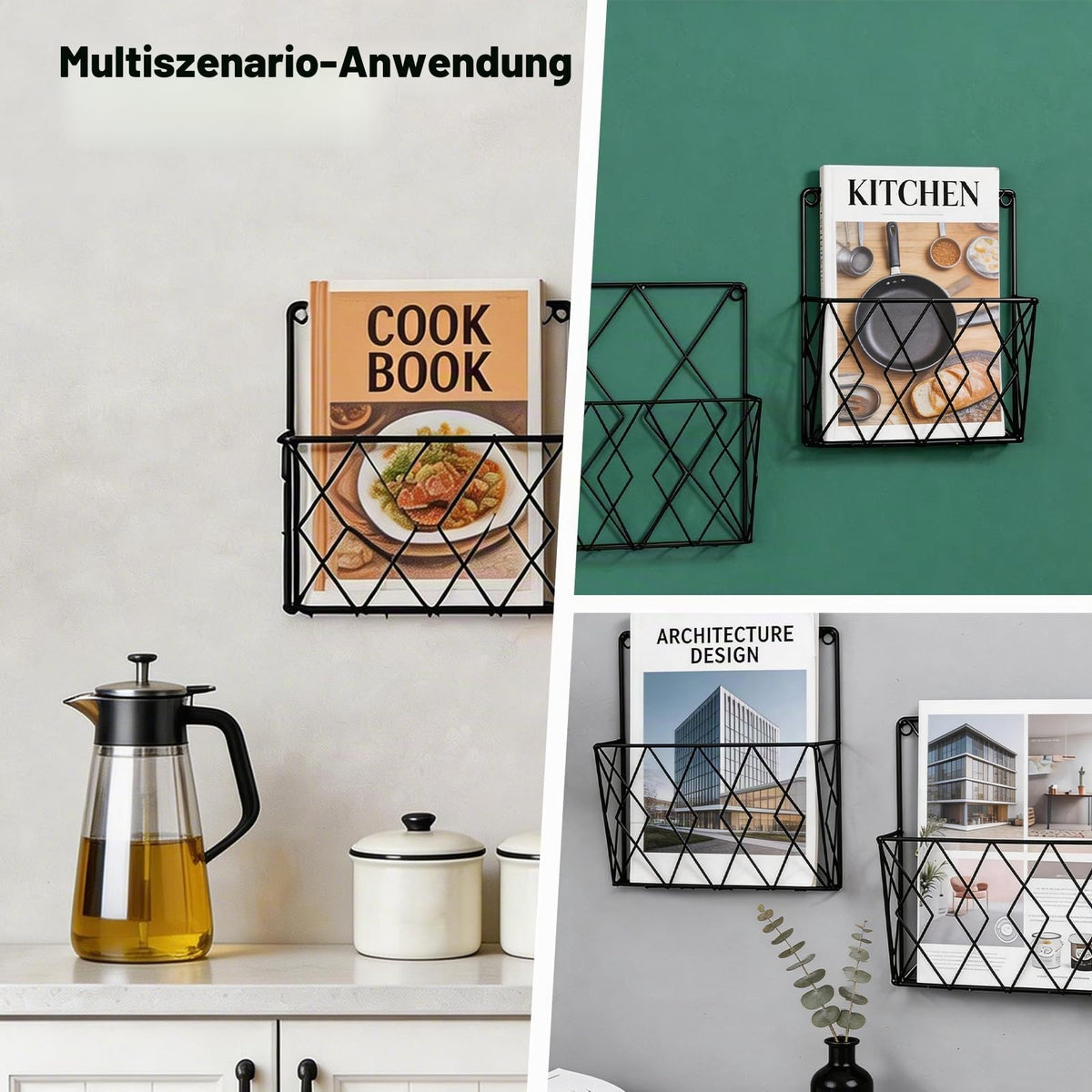 YUDAWN 2 Stück Zeitschriftenhalter Wand, Zeitungshalter Wand Metall 25x26cm Wandorganizer Hängend Aktenablage Dokumentenhalter Magazin Organizer für Zuhause Büro Schwarz