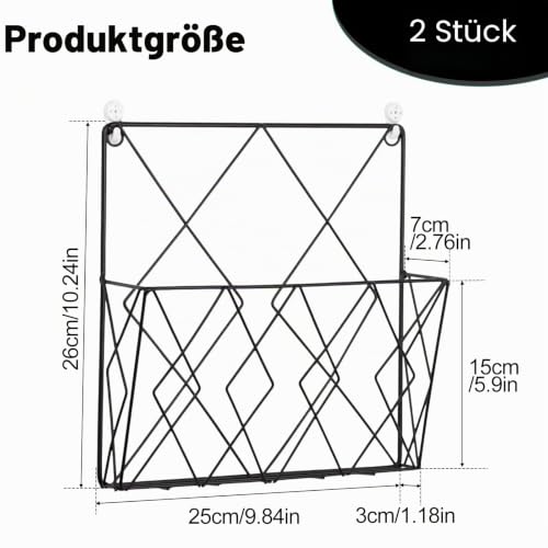 YUDAWN 2 Stück Zeitschriftenhalter Wand, Zeitungshalter Wand Metall 25x26cm Wandorganizer Hängend Aktenablage Dokumentenhalter Magazin Organizer für Zuhause Büro Schwarz