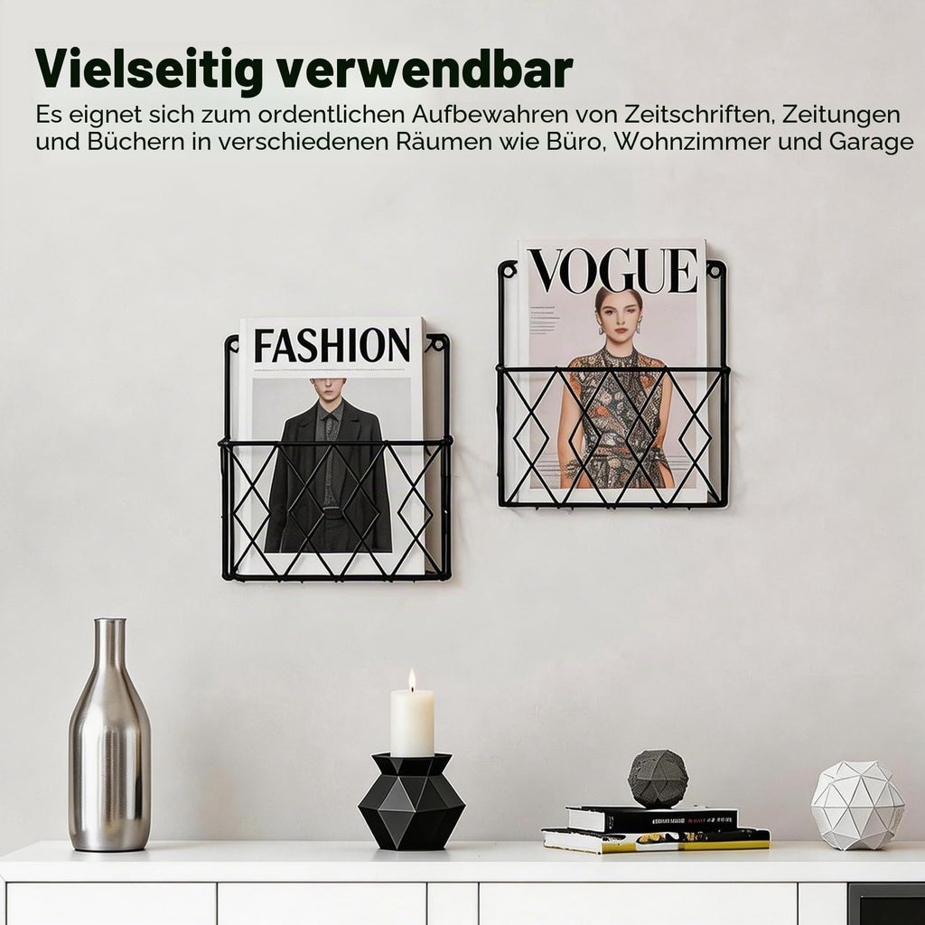 YUDAWN 2 Stück Zeitschriftenhalter Wand, Zeitungshalter Wand Metall 25x26cm Wandorganizer Hängend Aktenablage Dokumentenhalter Magazin Organizer für Zuhause Büro Schwarz