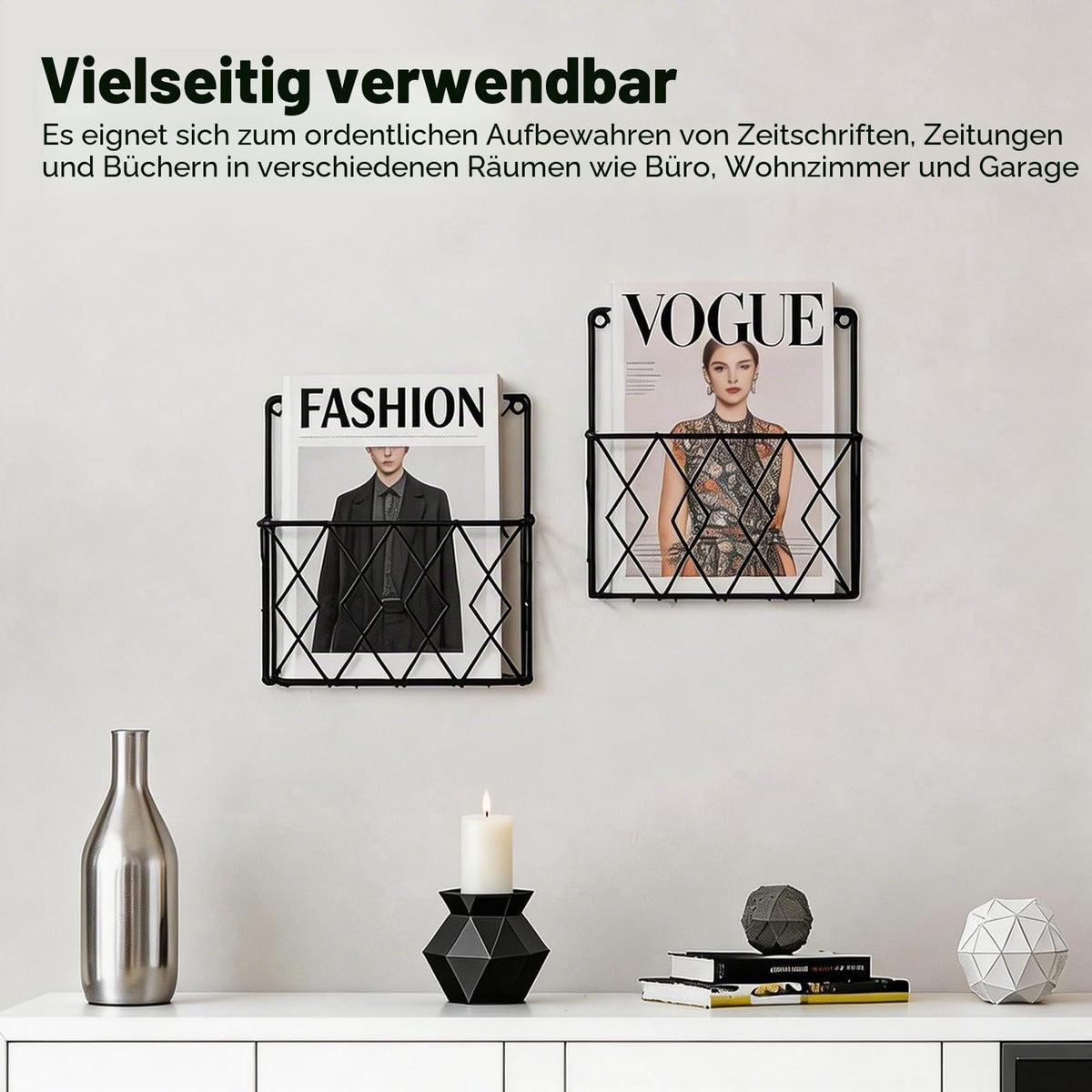 YUDAWN 2 Stück Zeitschriftenhalter Wand, Zeitungshalter Wand Metall 25x26cm Wandorganizer Hängend Aktenablage Dokumentenhalter Magazin Organizer für Zuhause Büro Schwarz