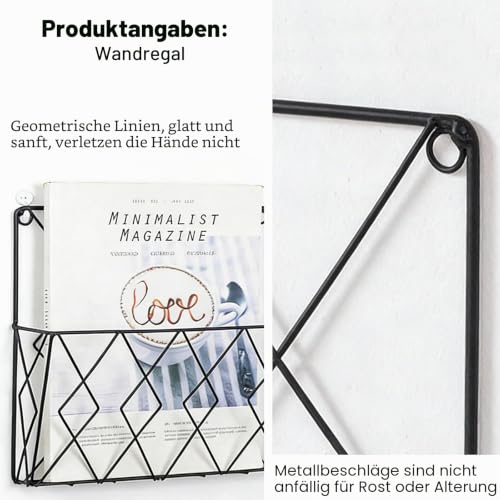 YUDAWN 2 Stück Zeitschriftenhalter Wand, Zeitungshalter Wand Metall 25x26cm Wandorganizer Hängend Aktenablage Dokumentenhalter Magazin Organizer für Zuhause Büro Schwarz