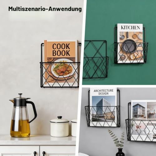 YUDAWN 2 Stück Zeitschriftenhalter Wand, Zeitungshalter Wand Metall 25x26cm Wandorganizer Hängend Aktenablage Dokumentenhalter Magazin Organizer für Zuhause Büro Schwarz