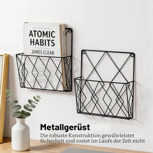 YUDAWN 2 Stück Zeitschriftenhalter Wand, Zeitungshalter Wand Metall 25x26cm Wandorganizer Hängend Aktenablage Dokumentenhalter Magazin Organizer für Zuhause Büro Schwarz