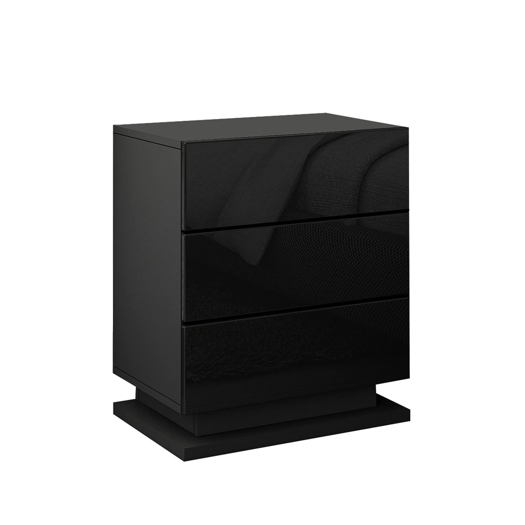 Nachttisch Hochglanzfront 3 Schubladen Nachttisch Moderner Nachttisch mit LED-Leuchten Schlafzimmermöbel 60 x 35 x 50 cm (Schwarz)
