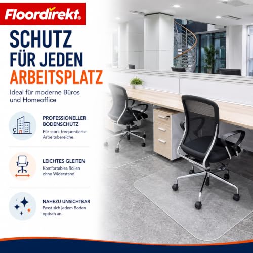 Floordirekt PRO - Bürostuhl Unterlage - transparente Bodenschutzmatte für Hartböden - Bodenmatte, Bodenschutz, Unterlegmatte (114 x 130 cm)