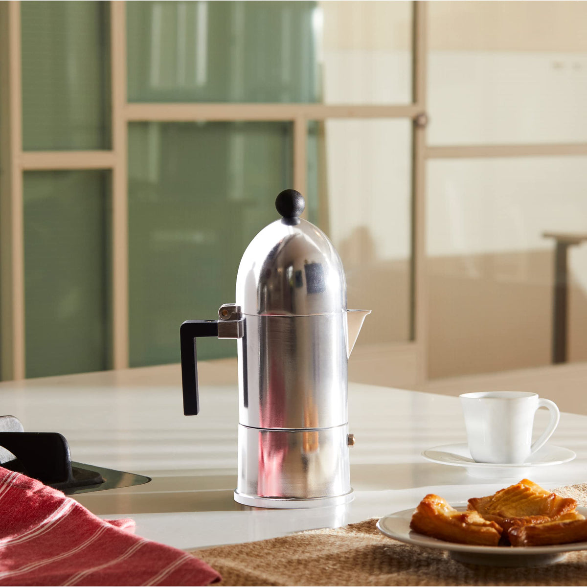 Alessi "LA CUPOLA" Espressomaschine 3. Tassen aus Gußaluminium, Griff und Knopf aus PA, schwarz