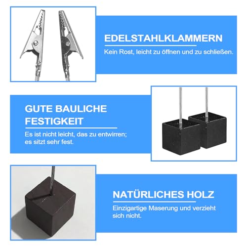 30 Stück Fotohalter mit Klammern, Holz Postkartenhalter Memo Clip Ständer